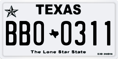 TX license plate BBO0311