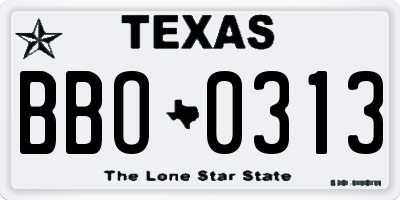 TX license plate BBO0313