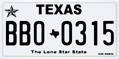 TX license plate BBO0315