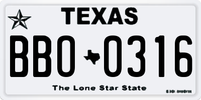 TX license plate BBO0316