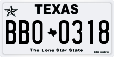 TX license plate BBO0318