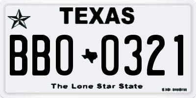 TX license plate BBO0321
