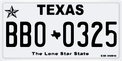 TX license plate BBO0325