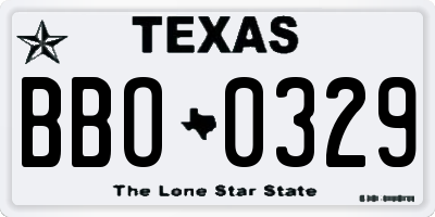 TX license plate BBO0329
