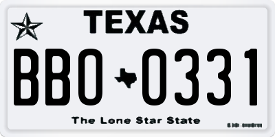 TX license plate BBO0331