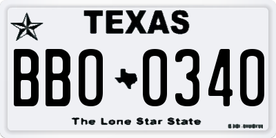 TX license plate BBO0340