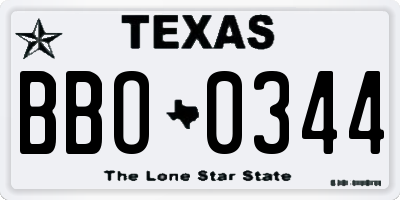 TX license plate BBO0344