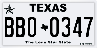 TX license plate BBO0347