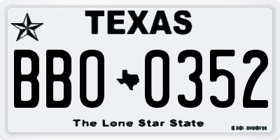 TX license plate BBO0352