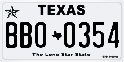 TX license plate BBO0354