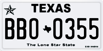 TX license plate BBO0355