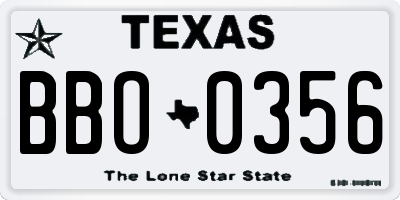 TX license plate BBO0356