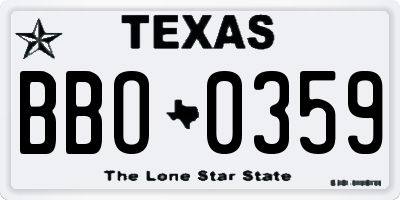 TX license plate BBO0359