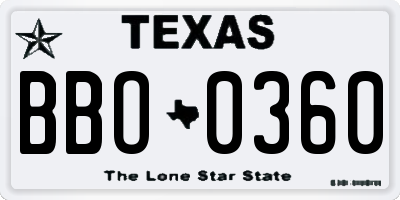 TX license plate BBO0360