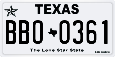 TX license plate BBO0361
