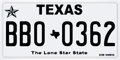 TX license plate BBO0362