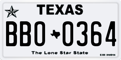 TX license plate BBO0364