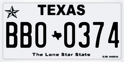TX license plate BBO0374