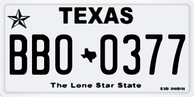 TX license plate BBO0377