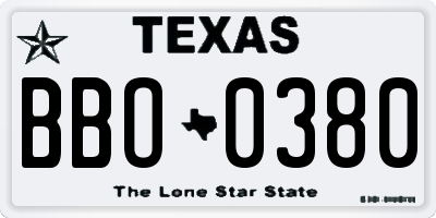 TX license plate BBO0380