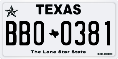 TX license plate BBO0381