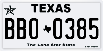 TX license plate BBO0385