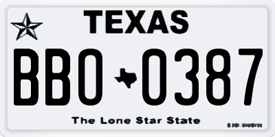 TX license plate BBO0387