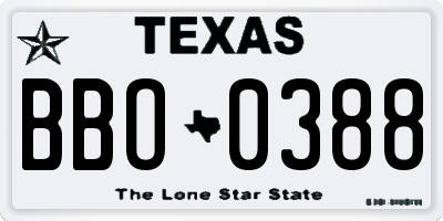 TX license plate BBO0388