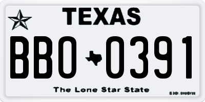TX license plate BBO0391