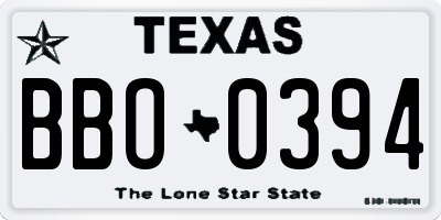 TX license plate BBO0394