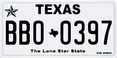 TX license plate BBO0397
