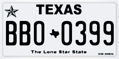 TX license plate BBO0399