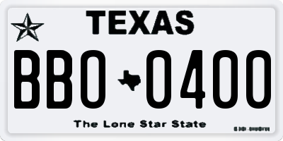 TX license plate BBO0400
