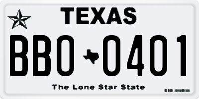 TX license plate BBO0401