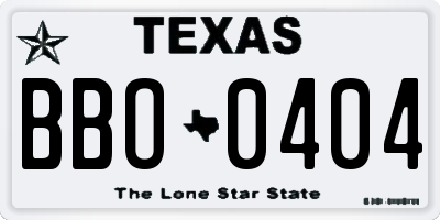 TX license plate BBO0404