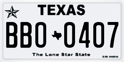 TX license plate BBO0407