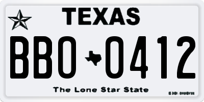 TX license plate BBO0412