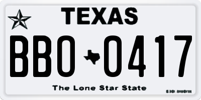 TX license plate BBO0417