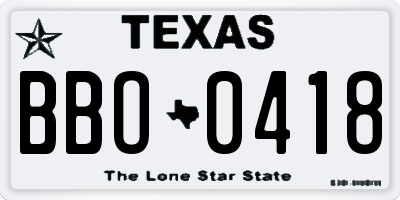TX license plate BBO0418