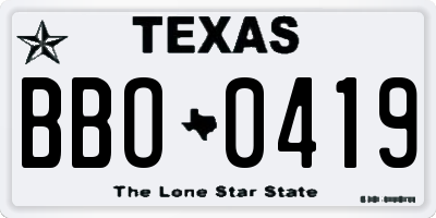 TX license plate BBO0419