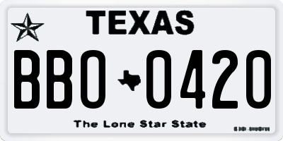 TX license plate BBO0420