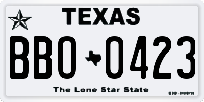 TX license plate BBO0423