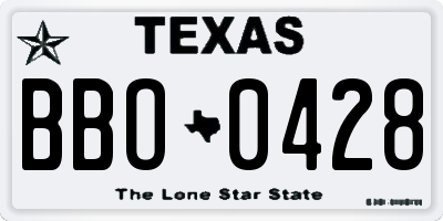 TX license plate BBO0428