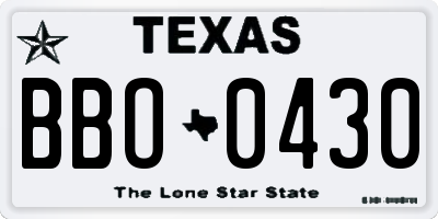 TX license plate BBO0430