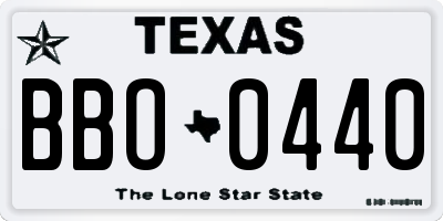 TX license plate BBO0440