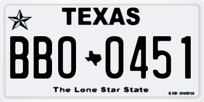 TX license plate BBO0451