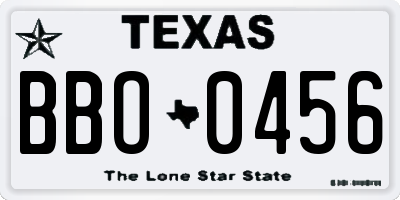 TX license plate BBO0456