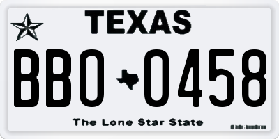 TX license plate BBO0458