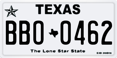 TX license plate BBO0462