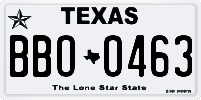 TX license plate BBO0463